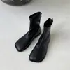 Botas de Temporada Primer Encuentro Martin para Mujer 2026 Otoño/Invierno Nuevas Mango Punta Cuadrada Piel Suave Elásticas Ajustadas Estilo Francés Botines Planos Cortos