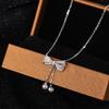 Di Feng s999 Colar de Prata com Laço Feminino Pingente de Pérola Explosiva Borla Clavícula Corrente Design Sense Colar Acessórios