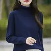 Camiseta base de punto elegante con cuello 2026, corte holgado, algodón puro, línea transfronteriza, top de principios de otoño, color liso, nuevo estilo de punto