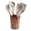 Conjunto de Utensílios de Cozinha 11 Peças Silicone Dourado Banhado a Ouro Grão de Madeira para Cozinha Doméstica Antiaderente Colher Espátula Cabo Coberto Balde de Armazenamento