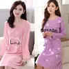 Nova camisola de manga comprida até o joelho para primavera, outono e inverno, estilo coreano, tamanho grande, corte solto, pode ser usada fora de casa, roupa de casa feminina