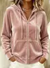 Ropa de mujer transfronteriza 2026 Moda europea y americana otoño e invierno nueva sudadera casual para el trabajo de color liso con cordón y capucha con cremallera de manga larga
