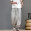 Pantalones Harem Sueltos Casuales de Verano Finos Estilo Chino Tacto a Lino Falso Seda de Hielo Estilo Étnico Estampados para Hombre