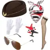 Cosplay de Aeromoça Mais Quente da Amazon Pronto para Baile de Máscaras Traje Pronto Peça Única Chapéu Óculos de Sol Lenço de Seda Broche