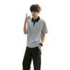 Conjunto de dos piezas de polo de verano para hombre, estilo americano, hombro normal, cuello camisero, manga corta casual holgada, elegante de media manga para pareja