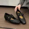 Sapatilhas Femininas com Salto Embutido 2026 Novas Francesas Exclusivas Elásticas Tiras Cruzadas Decote Baixo Sapatos Únicos Sola Macia Mary Janes