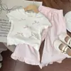 Nuevo Conjunto de Verano 2026 para Niñas con Lazo Estilo Princesa Dulce Dos Piezas Pantalones de Pierna Ancha con Volantes Moderno