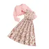Conjunto de Ropa Transfronterizo para Niñas 2026 Otoño Nuevo Estilo Pastoral Francés Vestido Chaleco Floral Moda Chaqueta de Manga Larga de Color Sólido