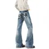 Jeans de Hip Hop de Calle Americanos No Ajustados Micro-Acampanados Diseño de Hebilla de Graffiti de Primavera Pantalones Anchos Sueltos Favorecedores