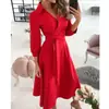 Vestido Feminino Moda Primavera e Verão 2022 Ebay Wish Manga Longa Decote V Estampado no Quadril