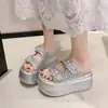 Sandalias de Plataforma Gruesa con Hebilla Hueca de Pedrería para Mujer, Sandalias Versátiles de Plataforma para Exteriores de Verano para Personas Bajitas, Sandalias de Playa de una Sola Tira
