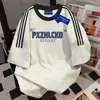 Camiseta de Manga Corta 100% Algodón Puro con Estampado de Letras Divertidas y Personalizadas y Tres Rayas para Hombres y Mujeres Verano Holgada Estilo Coreano Top Ins