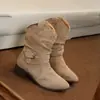 Botas vaqueras retro de tacón grueso para mujer 2026 Nuevo estilo Otoño/Invierno, Combinadas con faldas, Botines con forro polar de estilo británico que aumentan la altura
