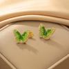 Nuevos Pendientes de Mariposa de Cristal Verde para Mujer Diseño de Nicho Sentido del Diseño Sin Agujeros en las Orejas Pendientes de Lujo Ligero Elegante Clip para Oreja de Placa de Incienso Mosquitero