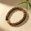 Pulsera de Cuentas de Barril Estilo Antiguo de Palo de Rosa Negro, Sándalo Morado, Jade de Luz Rojo-Verde, Jade Blanco, Raíz de Bodhi, Joyería de Estilo Étnico al por Mayor