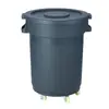 Papelera Redonda Grande Gris para Uso en Exteriores, Contenedor de Basura Sanitario de Gran Capacidad, Papelera Comercial para Cocina y Comedor, Contenedor Redondo con Ruedas