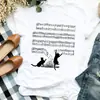 Camiseta de Mujer con Estampado de Gato de Dibujos Animados Linda Verano Manga Corta Casual Holgada Pullover