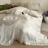 Juego de ropa de cama de cuatro piezas estilo princesa retro de lujo ligero, de gasa y encaje, estilo corte francés, jacquard, con sábana bajera y funda de edredón