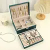 Caja de joyería de cuero PU, caja de joyería de madera de doble capa, caja de almacenamiento de joyería estilo princesa, caja de maquillaje, venta al por mayor