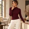 Suéter Feminino Gola Alta Malha Fina Outono Inverno temu Cor Sólida Manga Longa Top Camada Base Versátil para o Trabalho Estilo Básico