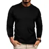 Nueva Camiseta de Manga Larga de Comercio Exterior Transfronterizo de Otoño para Hombre Estilo Europeo y Americano Holgada Versátil Cuello Redondo Color Sólido Camiseta Básica