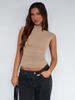 2025 Primavera e Verão Independent Station Europeu e Americano Cross-border Feminino Gola Meia Alta Cor Sólida Plissado Slim-fit Sem Mangas Top Simples para Mulheres