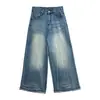 Calça Jeans Wide Leg Cintura Alta Yuyi para Mulheres Outono Solta Emagrecimento Retrô Perna Reta Comprimento Total CXT342
