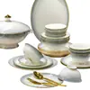 Conjunto de Louça de Porcelana Óssea Jingdezhen Cerâmica Mesa Moderna Acessível Luxo Tigelas e Pratos com Borda Dourada Pratos de Presente para Casa Inauguração Tigelas e Hashis