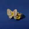 Anillo de Mariposa de Zirconia Europeo y Americano Lujo Accesible No se Desvanece Nicho Gama Alta Anillo Abierto para Dedo Índice Ins Simple Elegante