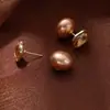 Brincos Populares Frontais e Traseiros, Brincos Quadrados com Diamante e Pérola Champagne Bun, Brincos de Alta Qualidade com Pino de Prata, Brincos de Nicho para Mulheres