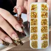 Rejilla de 12 Compartimentos Múltiples Especificaciones Aleación Oro Plata Fondo Plano Clavo Remache Redondo Decoración para Uñas Estampado Leopardo Uñas Portátiles Decoración Metálica