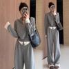 Traje de Moda Estilo Tweed para Mujer Primavera y Otoño Cuello en V Empalmado Top de Temperamento Pantalones Casuales de Cintura Alta Conjunto de Dos Piezas Moderno