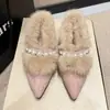 Sapatos Mary Jane Pontudos da Moda para Mulheres, Novos Sapatos de Inverno Peludos com Salto Grosso, Sapatos Peludos Modernos, Doces e Quentes