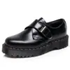 Zapatos Bajos de Cuero con Suela Gruesa y Hebilla para Mujer 1461 Transfronterizos, Piel Genuina, Estilo Británico, Casual, Estudiante, Suela de Plataforma de Grosor Medio