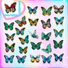 Compra Direta Transfronteiriça de 50 Adesivos de Borboleta com Flores Azuis, Adesivos Coloridos de Grafite de Borboleta para Aliexpress e Amazon