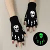 Luvas de Tricô Luminosas de Caveira para Halloween Transfronteiriças Decoração de Halloween Garra de Fantasma Luvas Luminosas de Meio Dedo para Esportes de Ciclismo