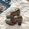 Zapatos de Tacón Alto Verdes Estilo Retro Francés para Mujer, Aumento de Altura de 8 cm, Nuevo Estilo Primavera 2026, Zapatos Mary Jane de Tacón Grueso