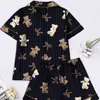 Conjunto de Pijama Cardigan de Seda Leite Cruzado Europeu e Americano para Mulheres, Shorts de Manga Curta, Conjunto Casual Respirável para Casa, Atacado de Fabricante