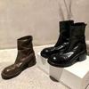 Versão em Couro de Vaca~Elegantes Botas Martin Novas para Outono e Inverno 2026 Salto Grosso Retrô Zíper Traseiro 6cm Botas Curtas de Couro de Cavalo para Mulheres
