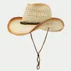 Chapéu de Cowboy de Palha Retrô Americano para Homens, Proteção Solar de Verão, Chapéu de Palha de Aba Larga Estilo Cowboy Ocidental, Chapéu Dobrável