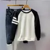Suéter de otoño con costuras en contraste para hombre, estilo coreano a la moda, combina con todo, informal, a rayas, cuello redondo, manga larga