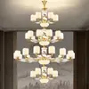 Lámpara de araña de cobre y jade para casas dúplex, sala de estar de villa de estilo chino nuevo, espacio de entrepiso, casa de autoconstrucción, lámparas de iluminación de Zhongshan