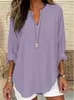 2026 Comércio Exterior Transfronteiriço Europeu e Americano Ebay Amazon Wish Camisa Feminina Outono e Inverno V-Neck Algodão e Linho Tamanho Plus