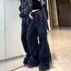 Pantalones casuales de trabajo con cordón para hombre, diseño simple, pantalones versátiles holgados de pierna ancha para exteriores con cremallera y detalles de patchwork