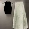 Saia Elegante de Chiffon com Cintura Alta Estilo Chinês para Chá, Nova Coleção Outono 2025 Estampada Estilo Nacional Versão Melhorada da Saia Mamian