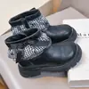 Zapatos de princesa para niña con ribete de encaje, nueva colección primavera/otoño 2026, botines Martin para niños de suela blanda, botines de cuero forrados de vellón para niños mayores
