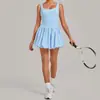 Vestido Deportivo de Dos Piezas Sin Costuras Transfronterizo para Mujer, Falda Plisada Esponjosa Anti-Exposición para Correr, Fitness, Tenis 68371