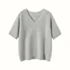 Nova Camiseta de Lã Fina com Decote V e Manga Curta para Mulheres, Ombro Normal, Top de Malha Fina de Caxemira para o Verão