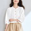 Camisa Bordada Fresca Retrô Algodão Casulo para Mulheres, Novo Design Primavera/Verão 2026, Top Chique de Nicho Estilo Francês