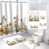 Nova Cortina de Chuveiro Floral em Aquarela da Amazon Cortina de Chuveiro Floral Boho para Banheiro Cortina de Chuveiro com Impressão Digital Conjunto de Quatro Peças Transfronteiriço